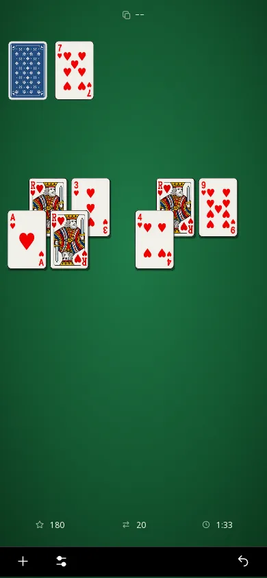 La même partie de Heart to Heart en thème sombre : score 180, 20 coups, temps 1:33.